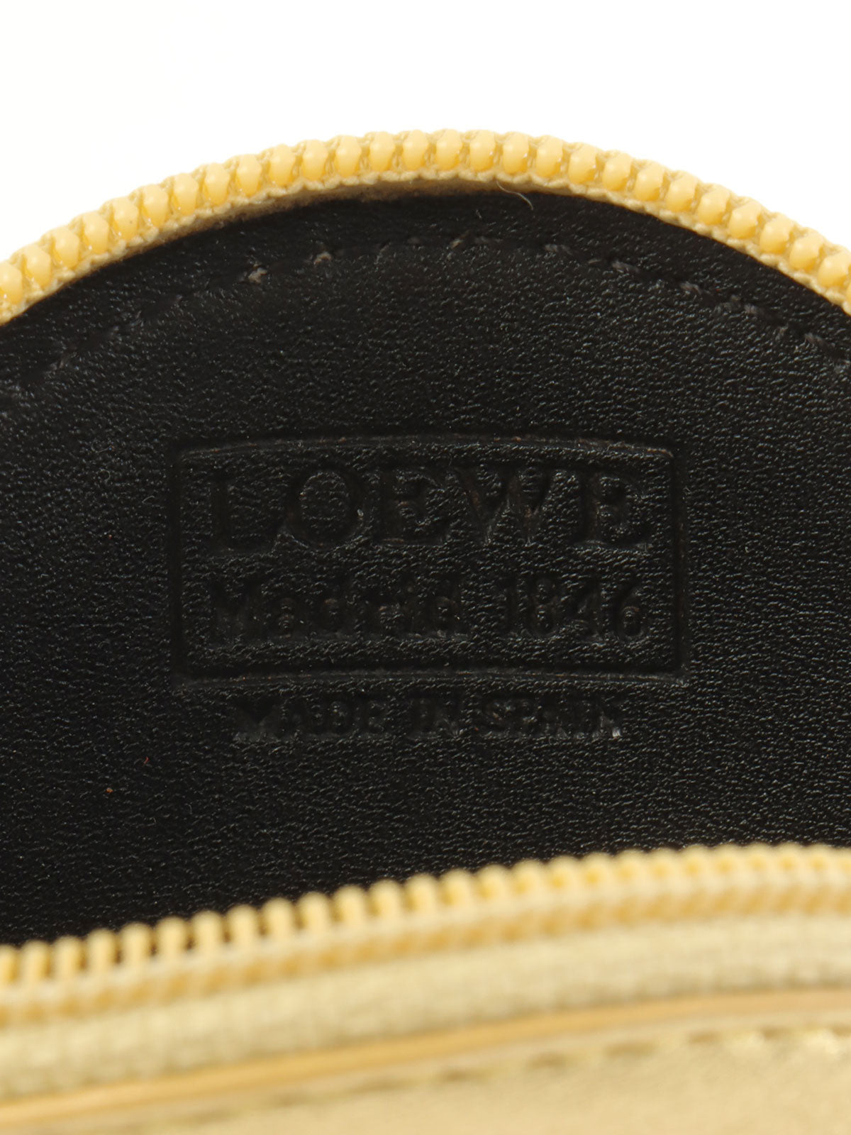 Nappa Leather Round Anagram Embossed Coin Case in Gold