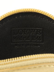 Nappa Leather Round Anagram Embossed Coin Case in Gold