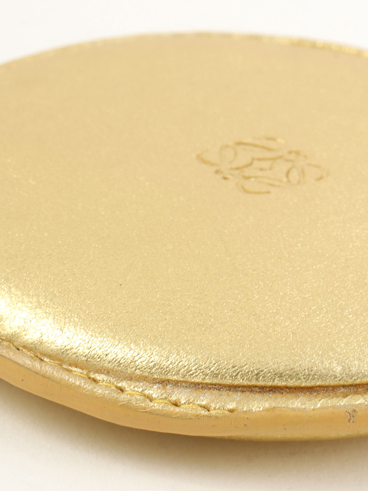 Nappa Leather Round Anagram Embossed Coin Case in Gold