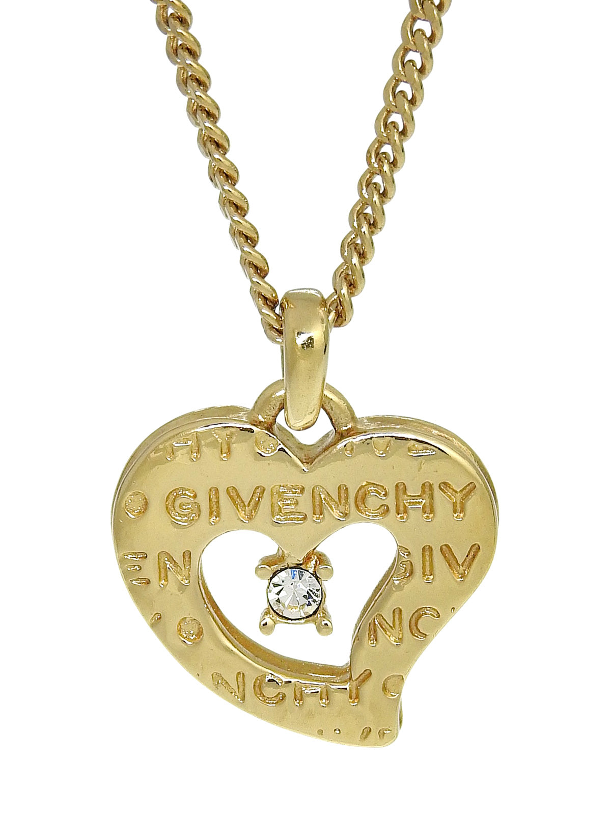Rhinestone Heart Motif Necklace Gold