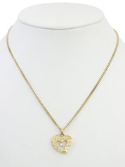 Rhinestone Heart Motif Necklace Gold