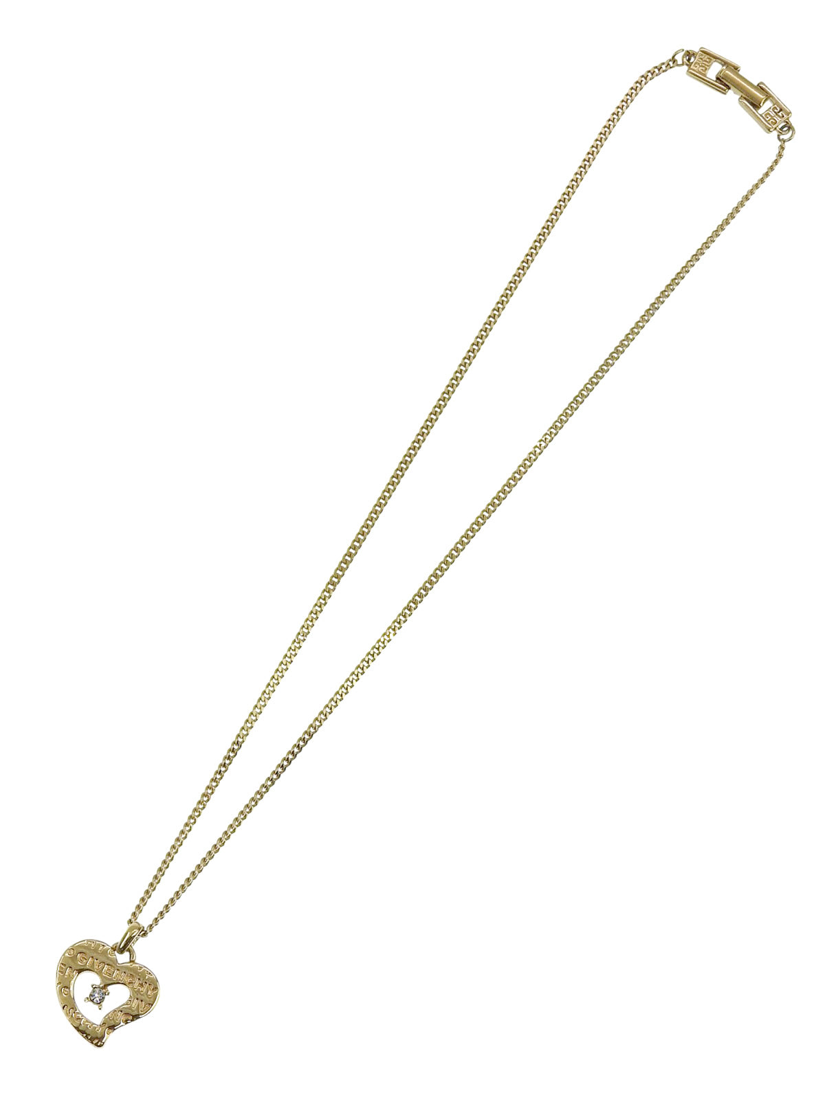 Rhinestone Heart Motif Necklace Gold