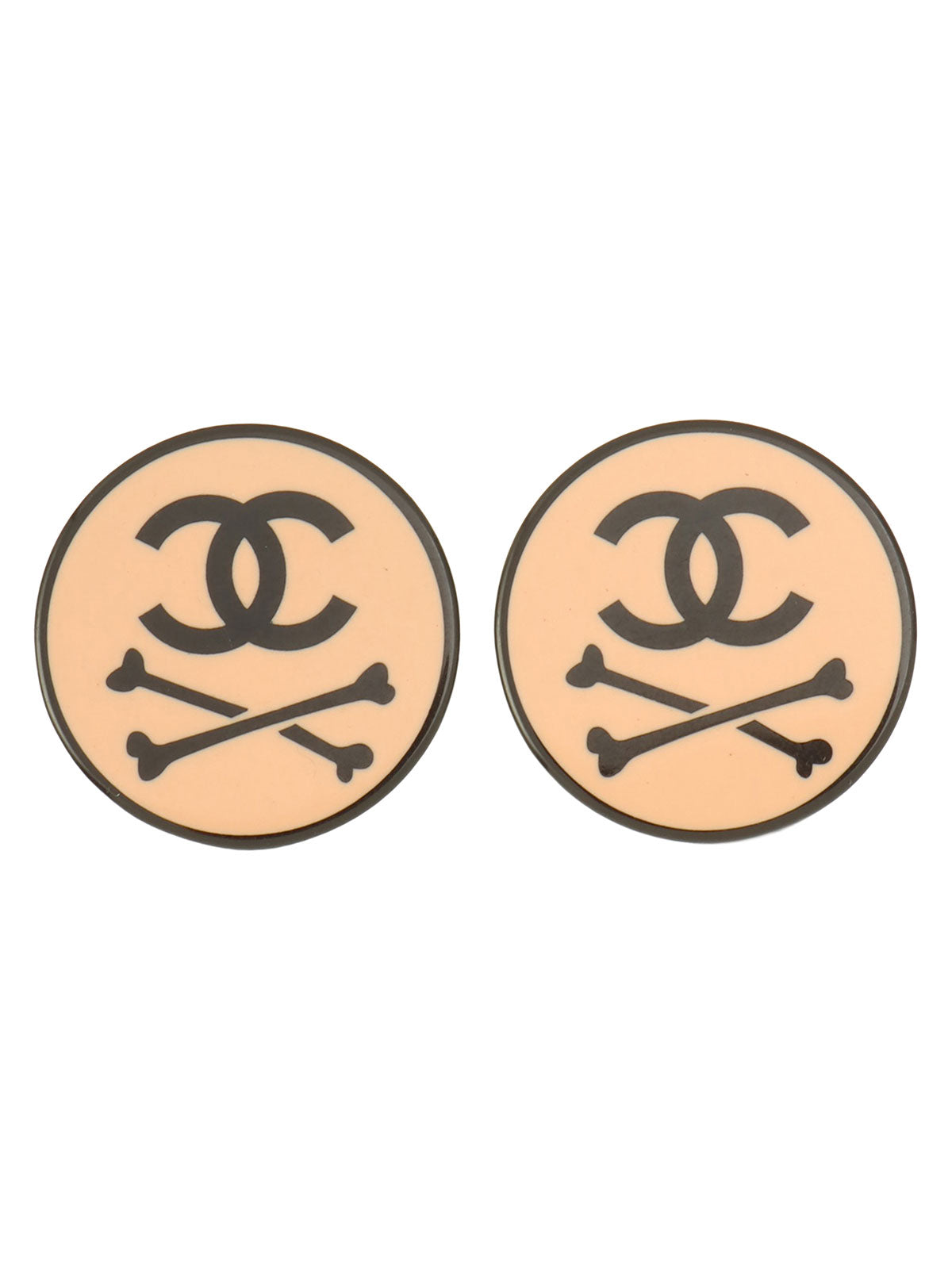 2003 Round Bone CC Mark Earrings Salmon Pink/Black