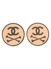 2003 Round Bone CC Mark Earrings Salmon Pink/Black