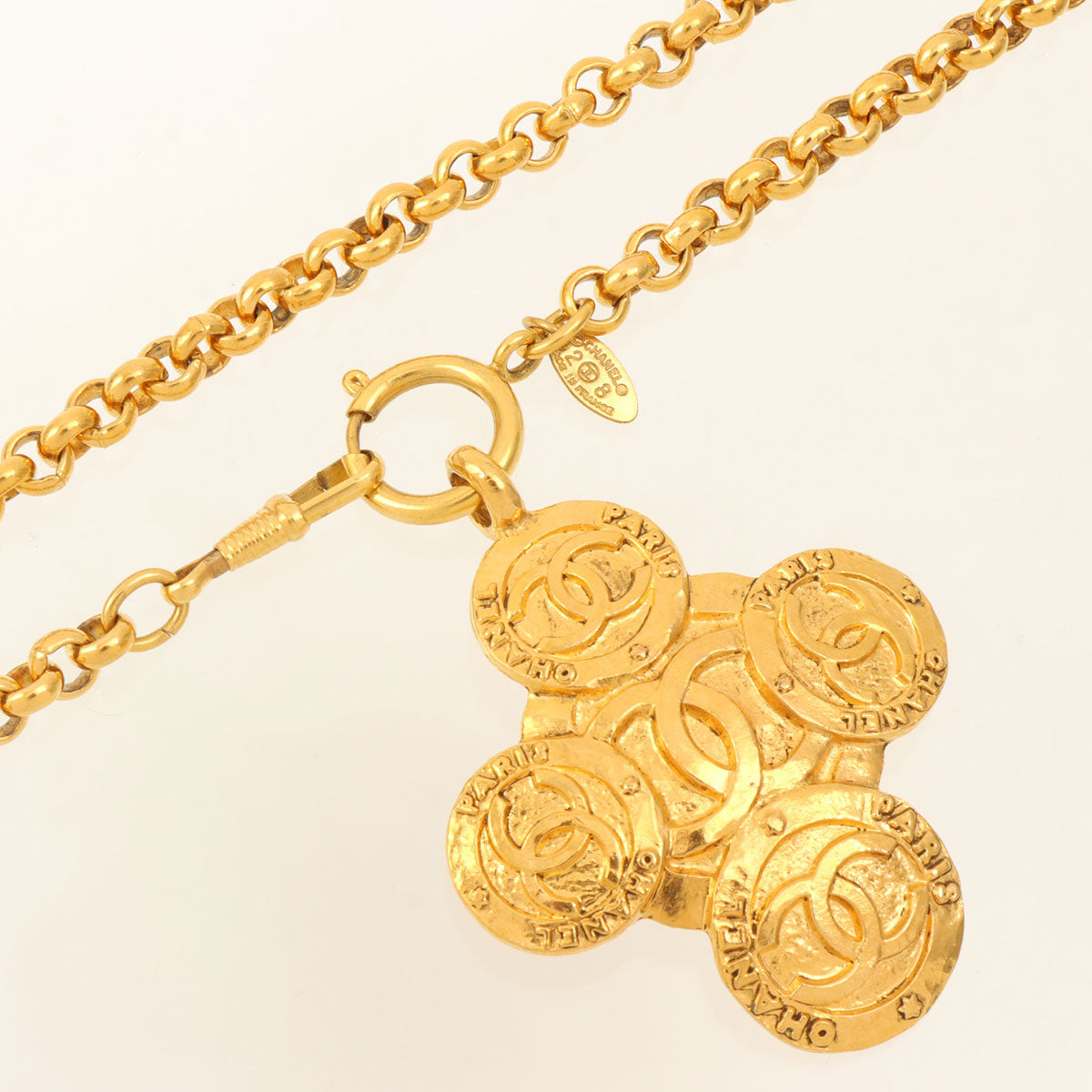 1993 Coin Motif CC Mark Cross Long Chain Necklace Gold