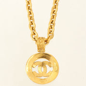 1994 Round Cutout CC Mark Long Chain Necklace, Gold