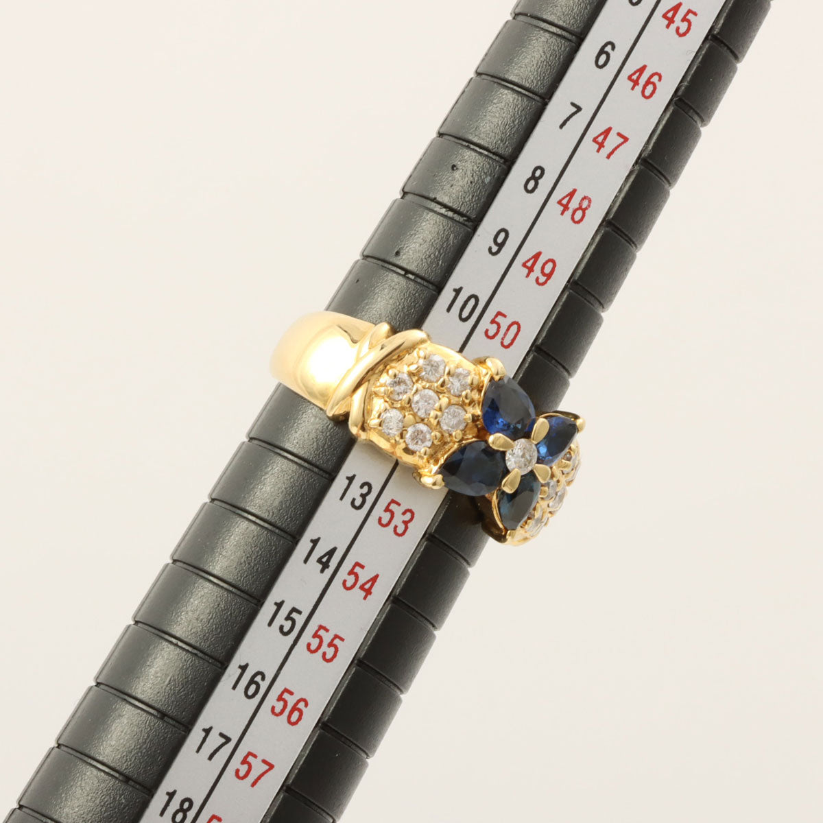 18K 蓝宝石钻石花卉戒指 #52 金色/蓝色