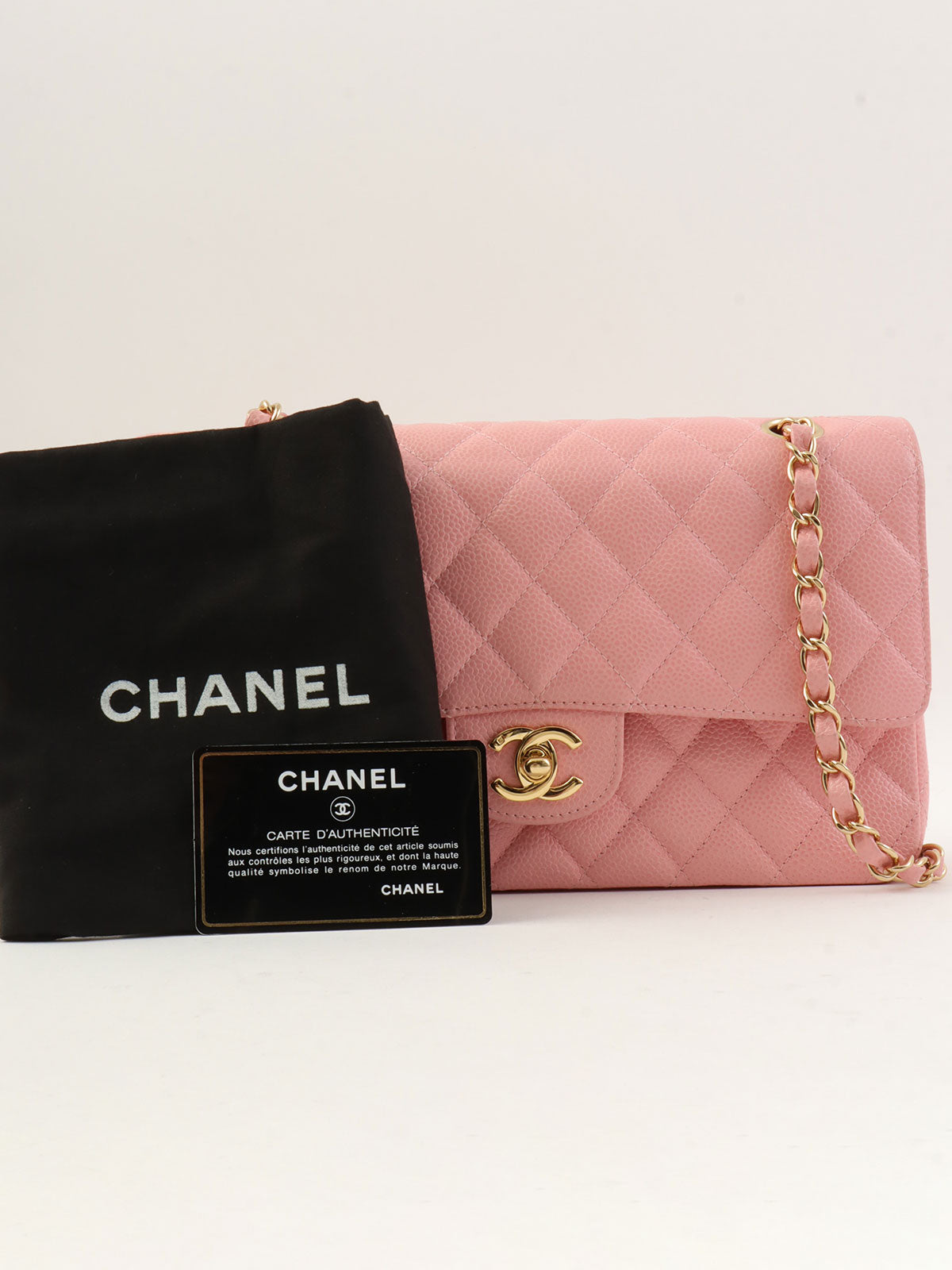 2004 Caviar Skin Classic Flap Chain Bag 25cm Pink
