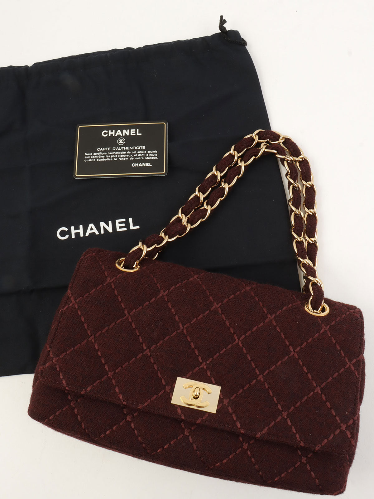 2001年頃製 ウールワイルドステッチCCターンロックチェーンショルダーバッグ ボルドー