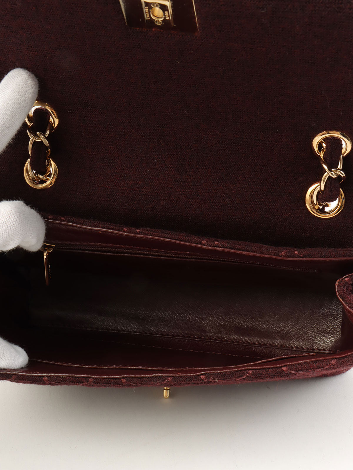 2001年頃製 ウールワイルドステッチCCターンロックチェーンショルダーバッグ ボルドー