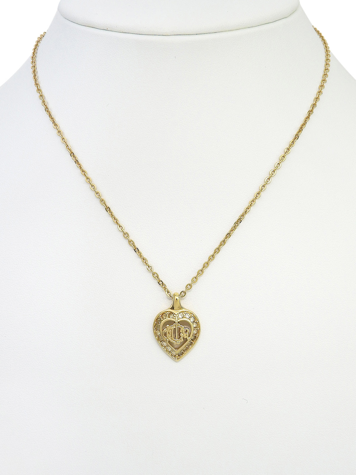 Rhinestone Heart Motif Logo Cut-Out Necklace Gold