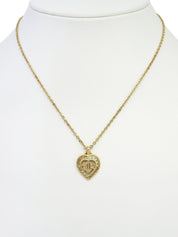 Rhinestone Heart Motif Logo Cut-Out Necklace Gold
