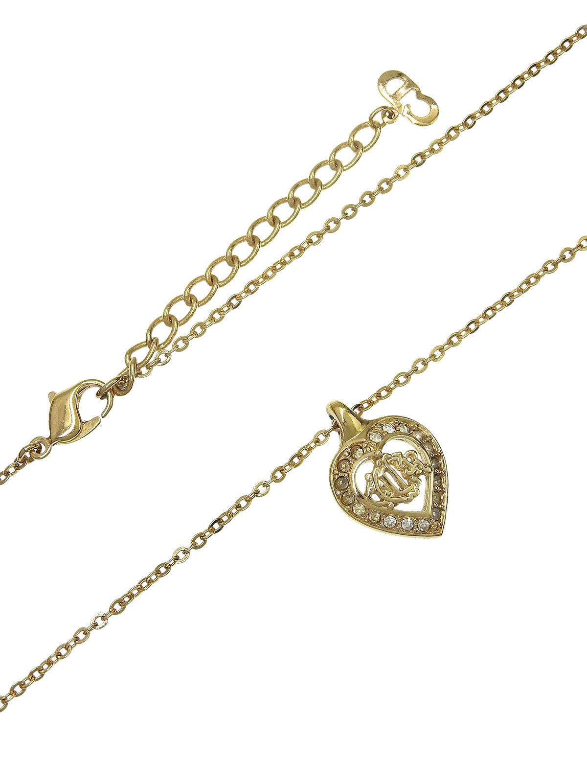 Rhinestone Heart Motif Logo Cut-Out Necklace Gold