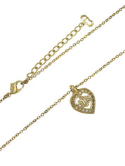 Rhinestone Heart Motif Logo Cut-Out Necklace Gold