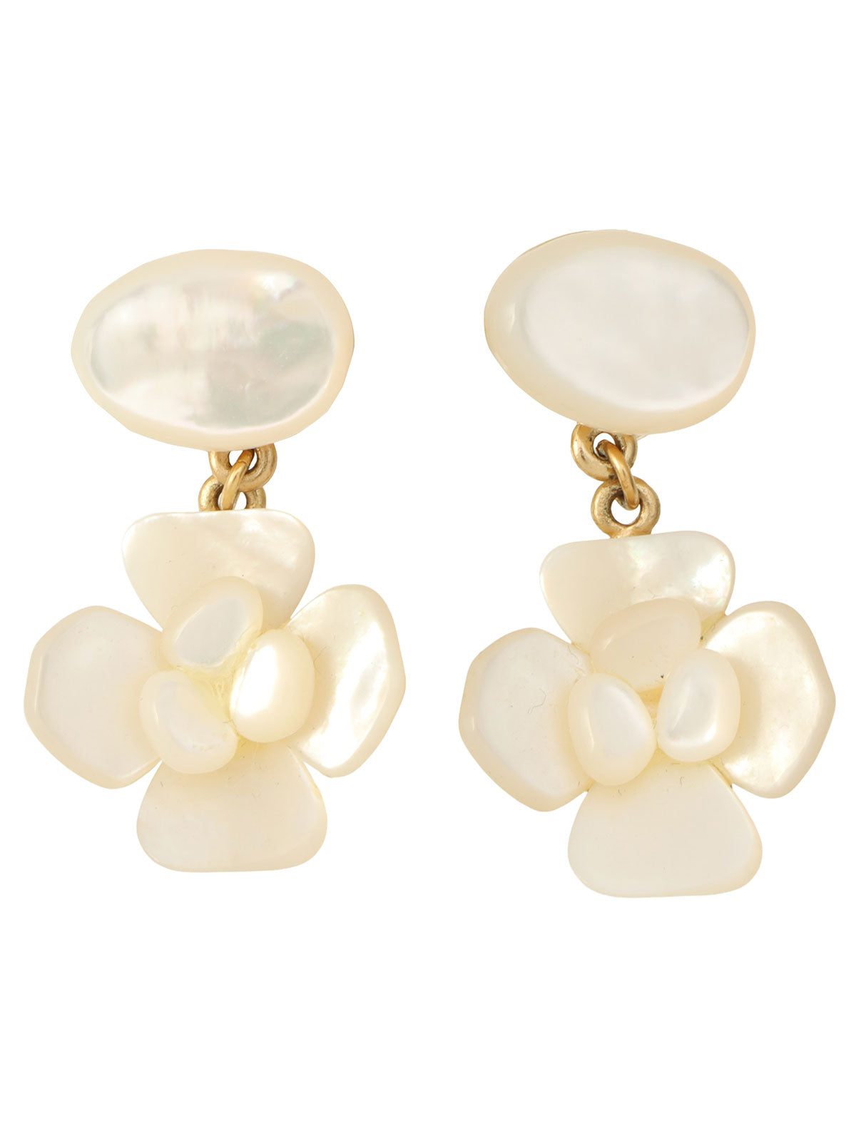 2001 Camellia Motif Swing Earrings Gold/Shell