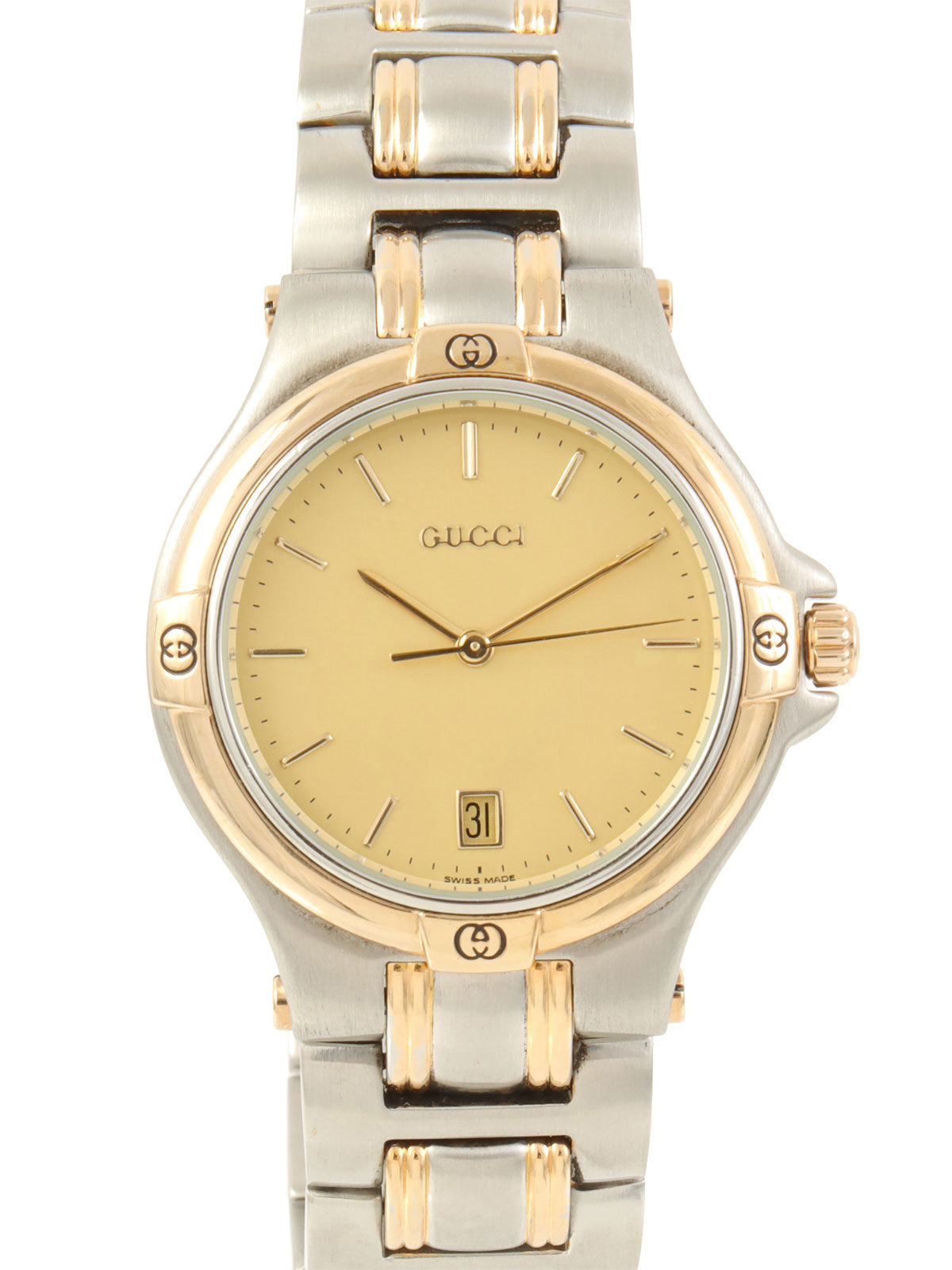 Round Logo Face Watch Champagne Gold/Silver