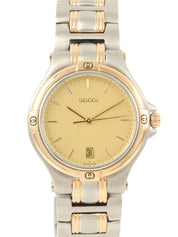 Round Logo Face Watch Champagne Gold/Silver