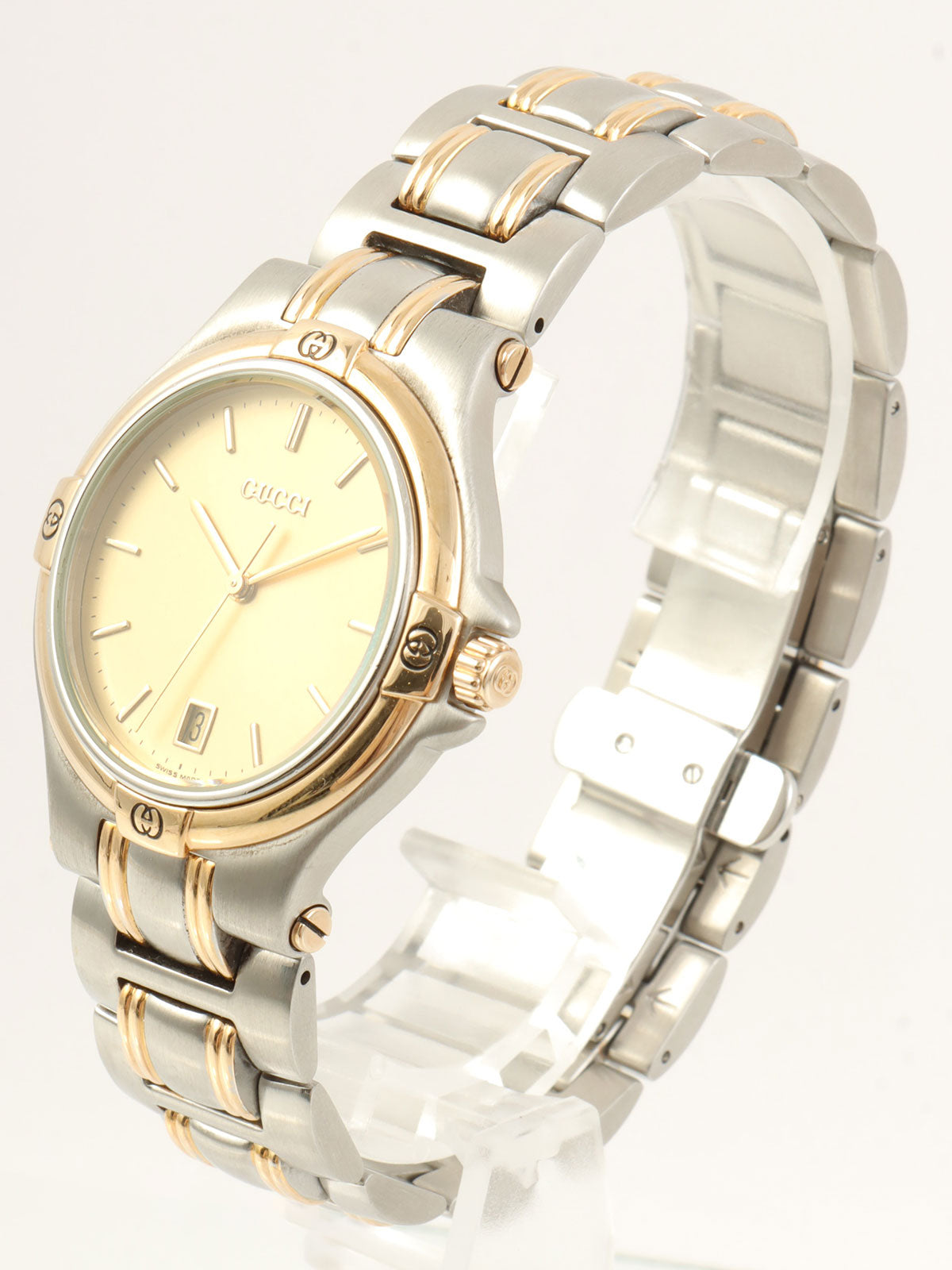 Round Logo Face Watch Champagne Gold/Silver