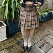 Nova Check Pattern Pleated Skirt #36 Brown/Multi