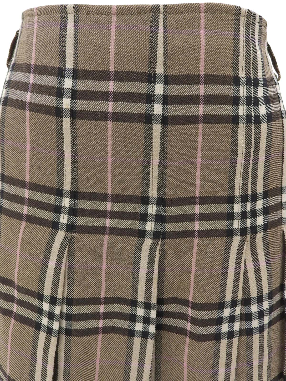 棕色/多色 Nova 格纹褶裥半身裙