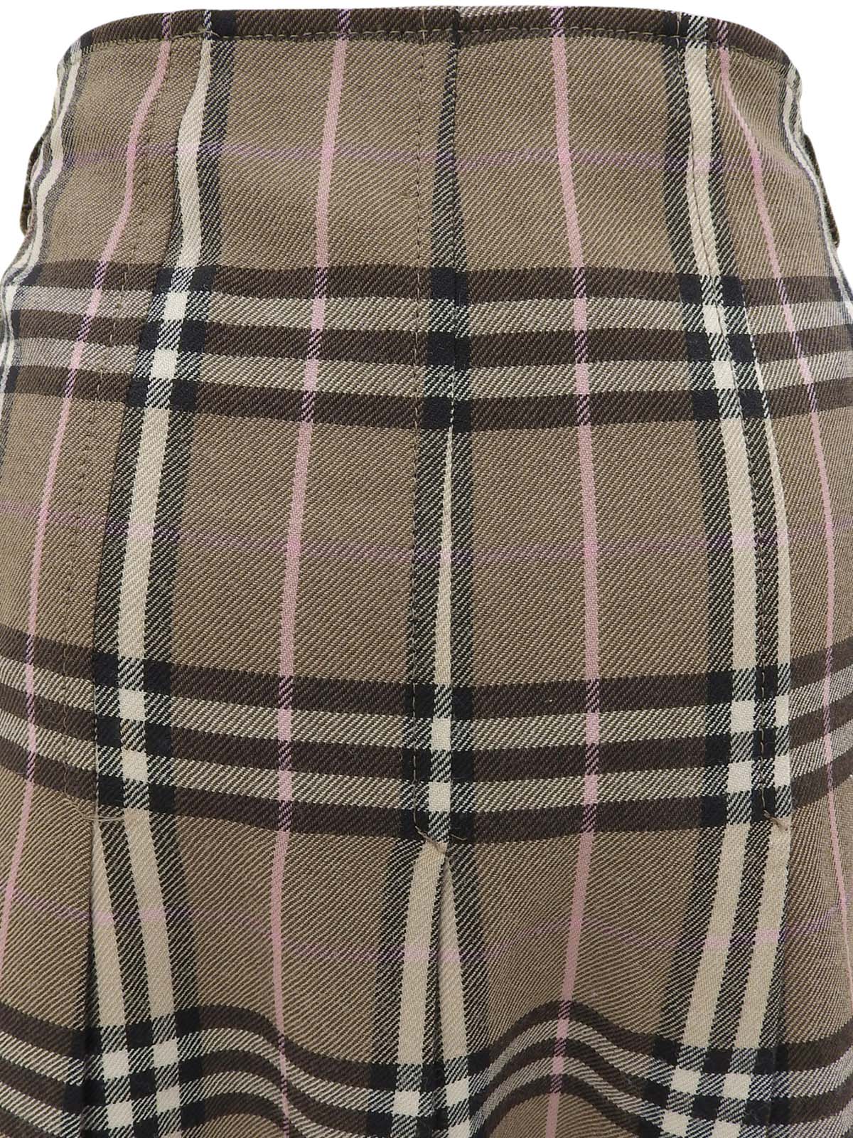 棕色/多色 Nova 格纹褶裥半身裙