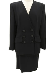 Double-breasted collarless set in black