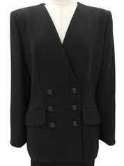 Double-breasted collarless set in black
