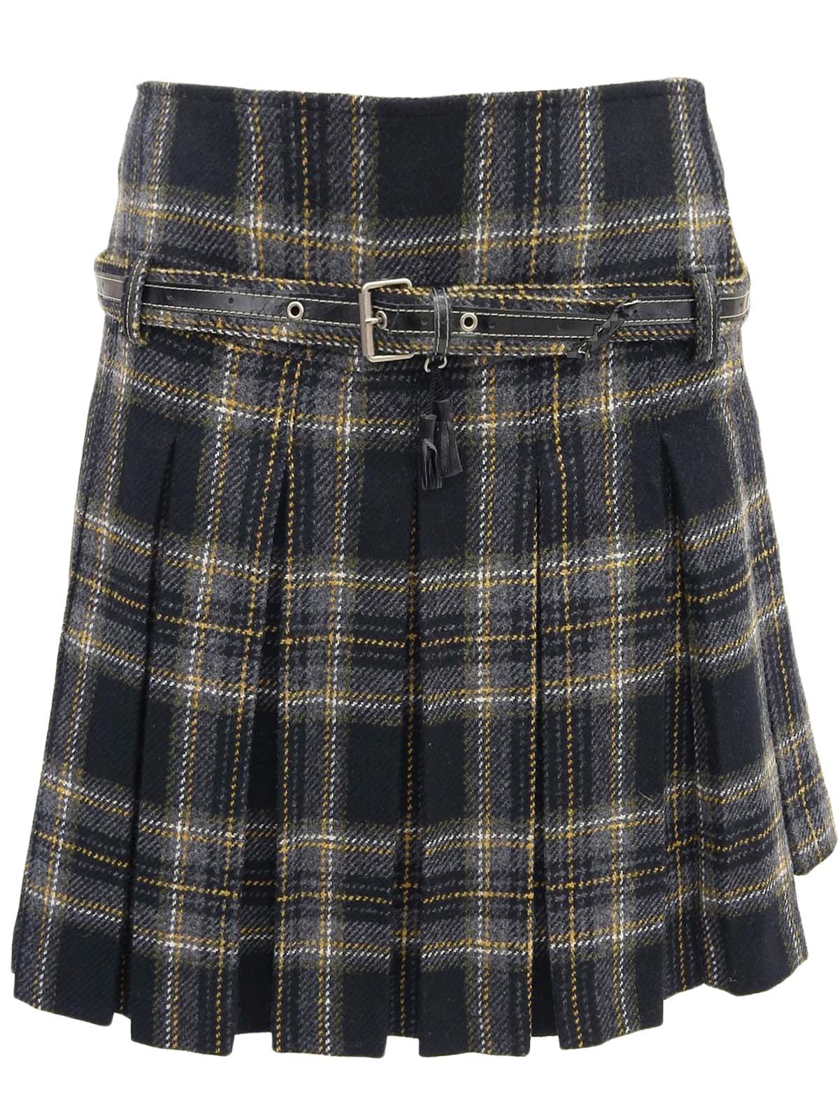 Check Pattern Asymmetrical Pleated Skirt Black/Yellow