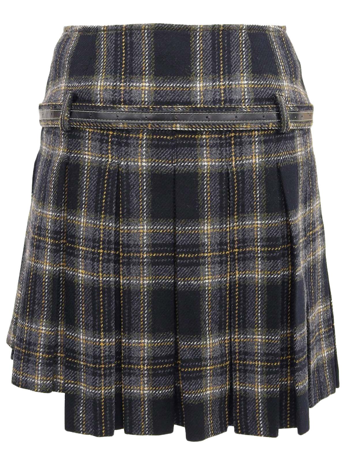 Check Pattern Asymmetrical Pleated Skirt Black/Yellow