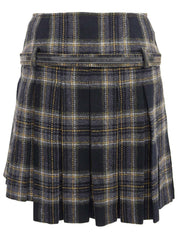 Check Pattern Asymmetrical Pleated Skirt Black/Yellow