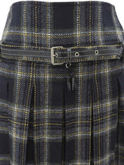 Check Pattern Asymmetrical Pleated Skirt Black/Yellow