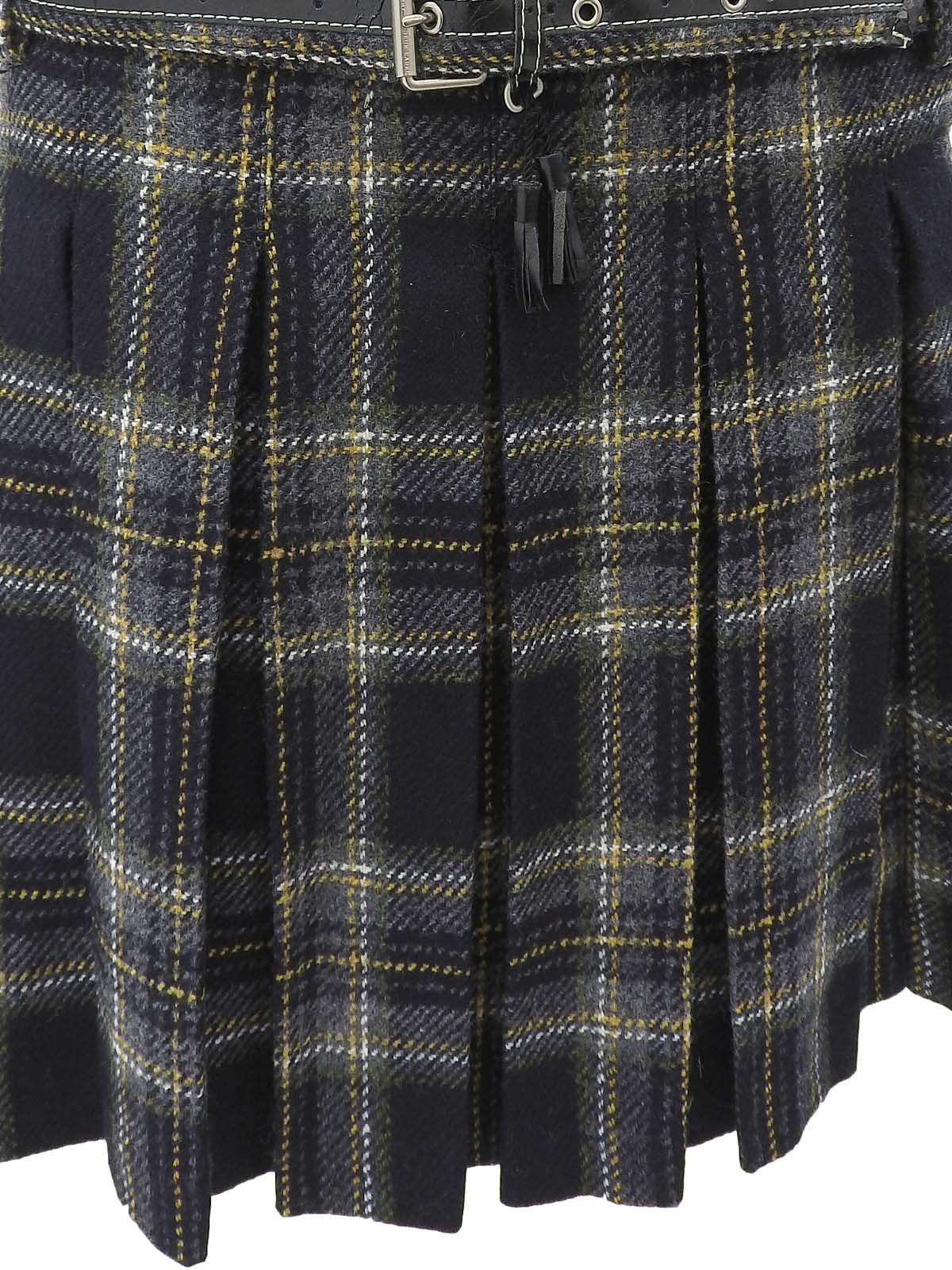 Check Pattern Asymmetrical Pleated Skirt Black/Yellow