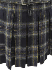 Check Pattern Asymmetrical Pleated Skirt Black/Yellow