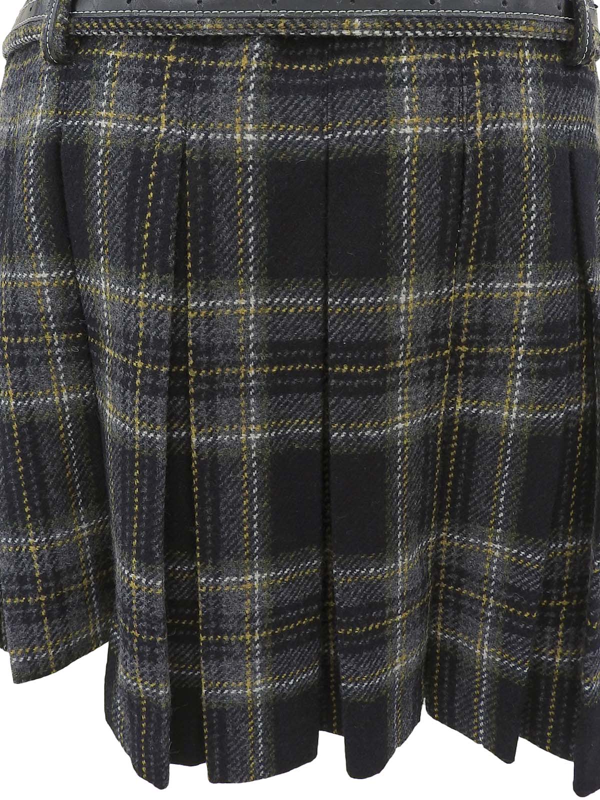 Check Pattern Asymmetrical Pleated Skirt Black/Yellow