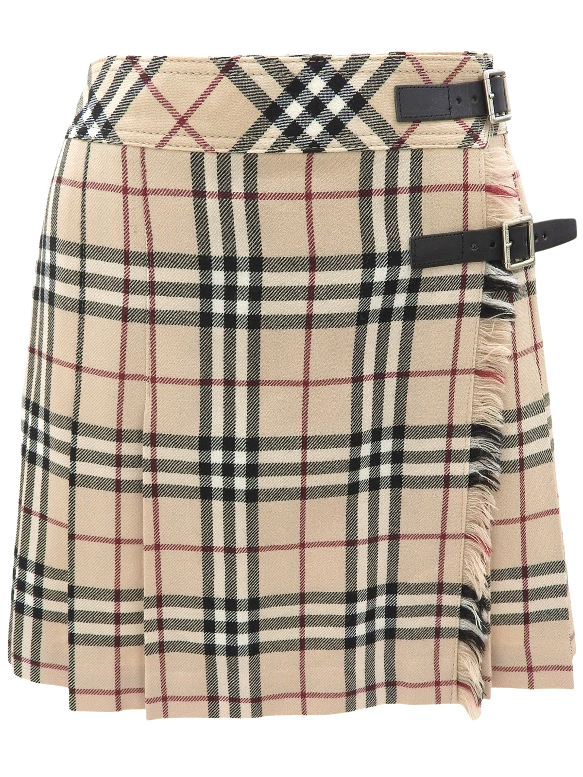 Wool Check Pattern Mini Skirt in Beige/Multi