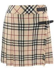 Wool Check Pattern Mini Skirt in Beige/Multi