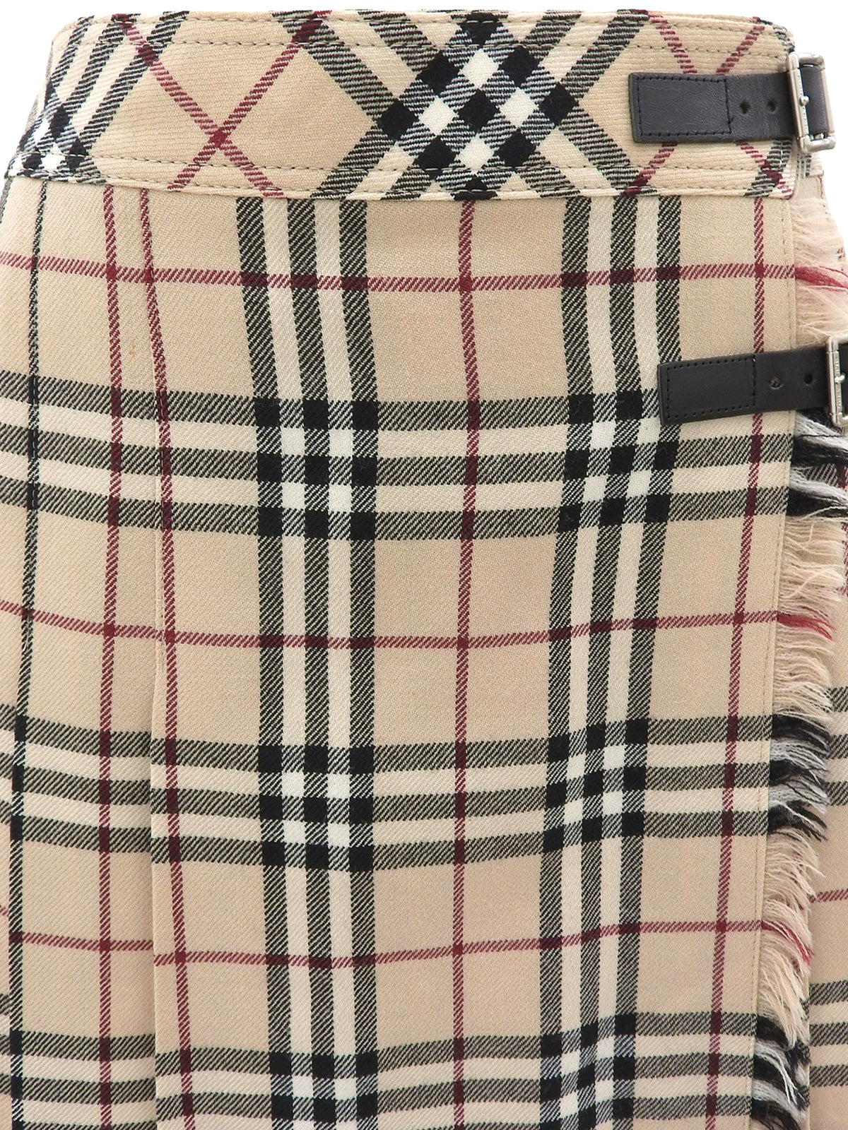 Wool Check Pattern Mini Skirt in Beige/Multi