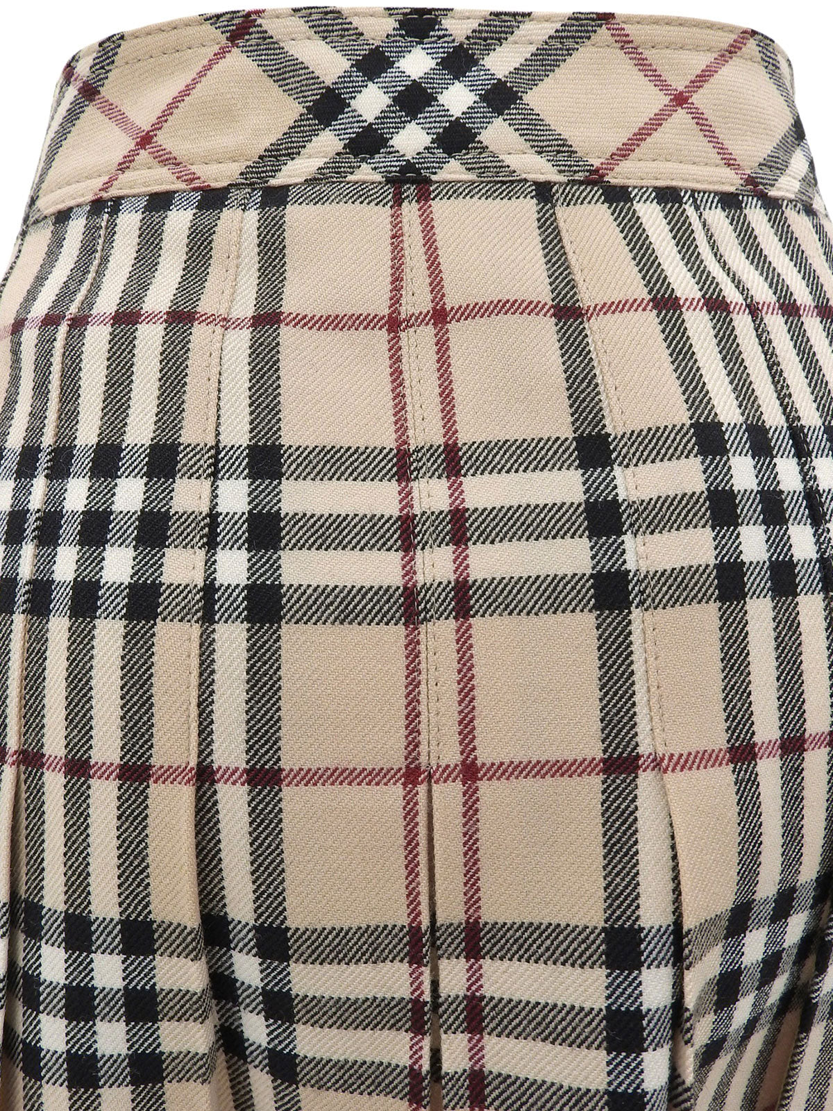 Wool Check Pattern Mini Skirt in Beige/Multi