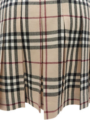 Wool Check Pattern Mini Skirt in Beige/Multi