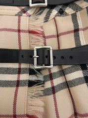 Wool Check Pattern Mini Skirt in Beige/Multi