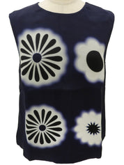 シルクフラワーパターンノースリーブトップス ネイビー/ホワイト