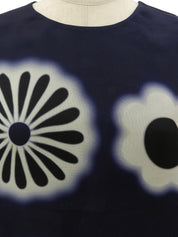 Silk floral pattern sleeveless top in navy/white