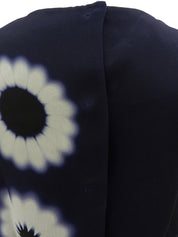 Silk floral pattern sleeveless top in navy/white