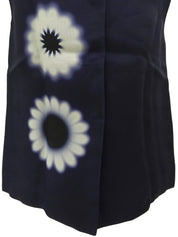 シルクフラワーパターンノースリーブトップス ネイビー/ホワイト