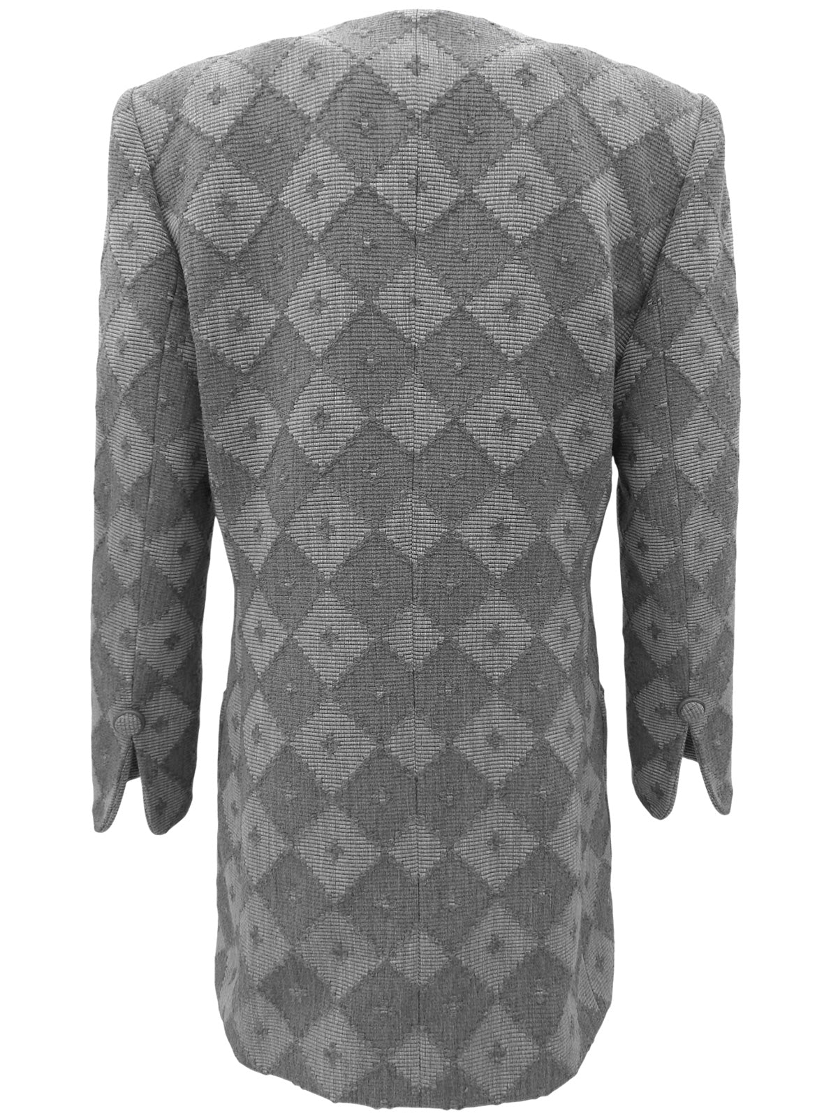 灰色菱格纹无领夹克