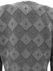 灰色菱格纹无领夹克