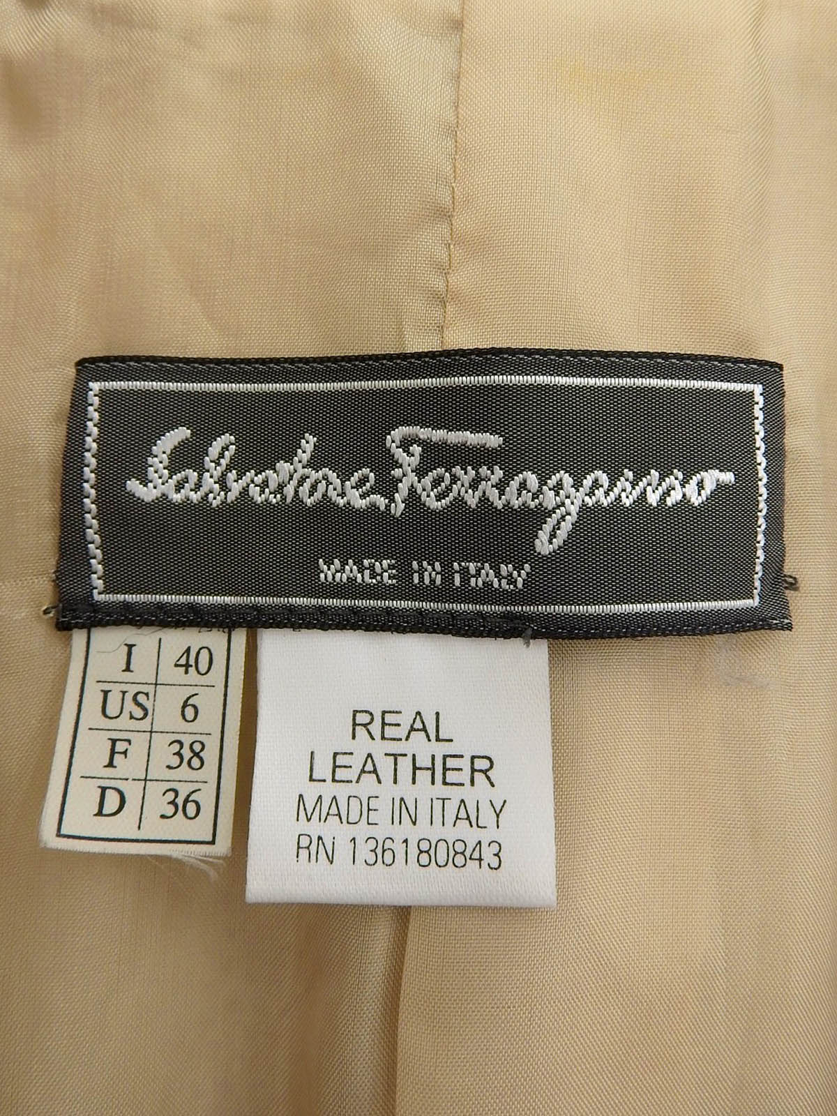 Real Leather Logo Button Jacket in Beige