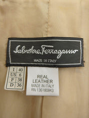 Real Leather Logo Button Jacket in Beige