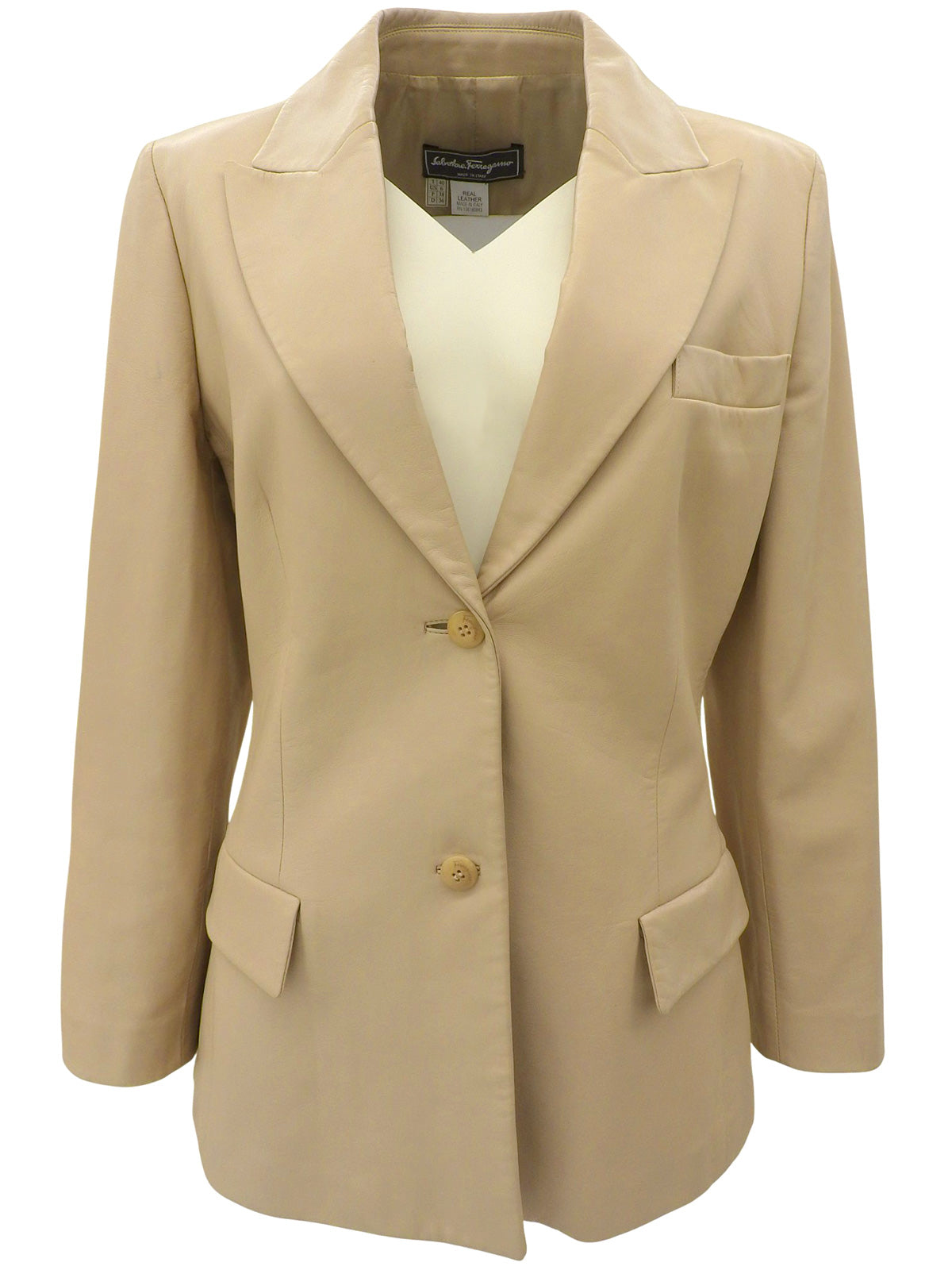 リアルレザーロゴボタンジャケット ベージュ