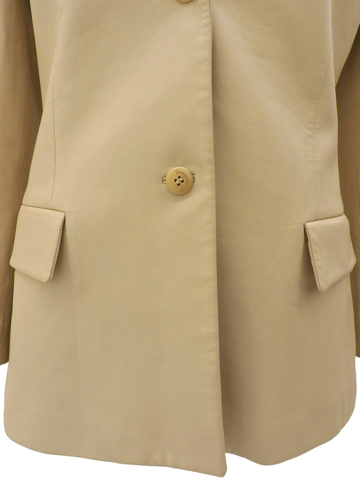 Real Leather Logo Button Jacket in Beige
